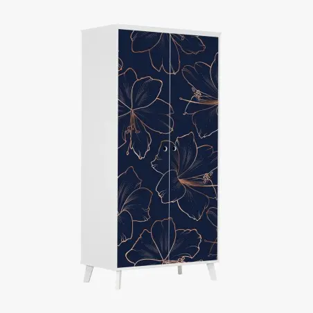 Sticker pour armoire fleurs dorées sur fond bleu marine – Wallnifity®