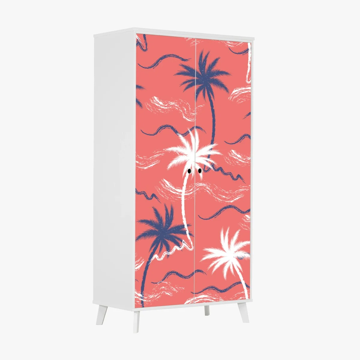 Sticker pour armoire motif tropical palmiers sur fond corail – Wallnifity® Sticker pour armoire motif tropical palmiers sur fond corail – Wallnifity®