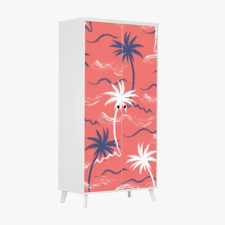 Sticker pour armoire motif tropical palmiers sur fond corail – Wallnifity®