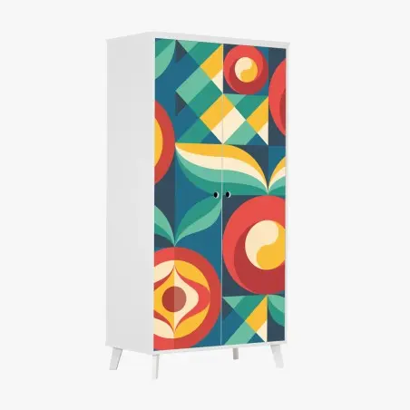 Sticker pour armoire motif floral géométrique rétro aux couleurs vives – Wallnifity®