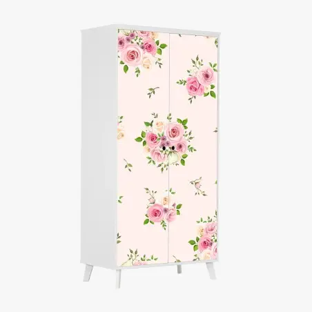 Sticker pour armoire motif floral romantique aux roses pastel – Wallnifity®