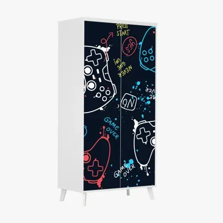 Sticker pour armoire motif manettes gamer néon et éclaboussures – Wallnifity®