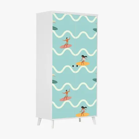Sticker pour armoire motif surf rétro sur fond turquoise – Wallnifity®
