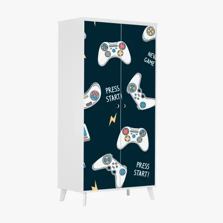 Sticker pour armoire motif manettes de jeux vidéo rétro et slogans ludiques – Wallnifity®