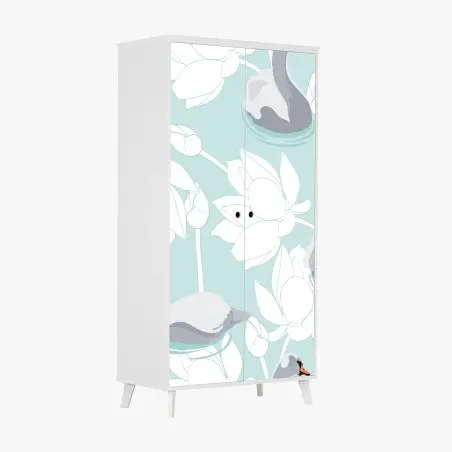 Sticker pour armoire douceur de cygnes sur fond pastel – Wallnifity®