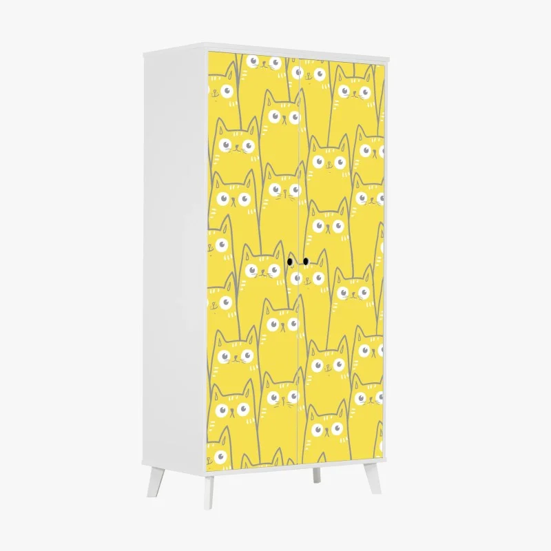 Sticker pour armoire motif chats jaunes mignons et graphiques – Wallnifity®