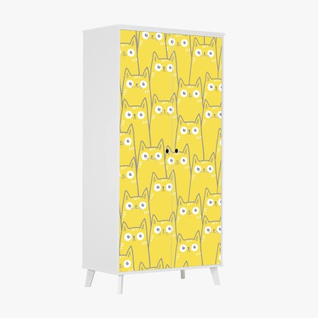 Sticker pour armoire motif chats jaunes mignons et graphiques – Wallnifity®
