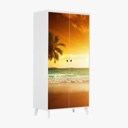 Sticker pour armoire coucher de soleil tropical aux Caraïbes – Wallnifity®