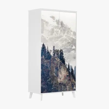 Sticker pour armoire falaise enneigée et forêt de pins – Wallnifity®
