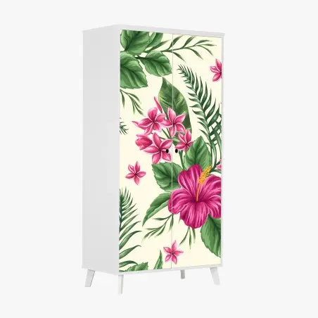 Sticker pour armoire motif floral tropical rose et feuillage luxuriant – Wallnifity®