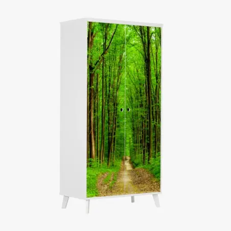 Sticker pour armoire forêt printanière au sentier lumineux – Wallnifity®