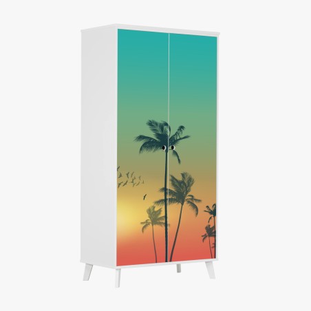 Sticker pour armoire coucher de soleil tropical aux palmiers – Wallnifity®