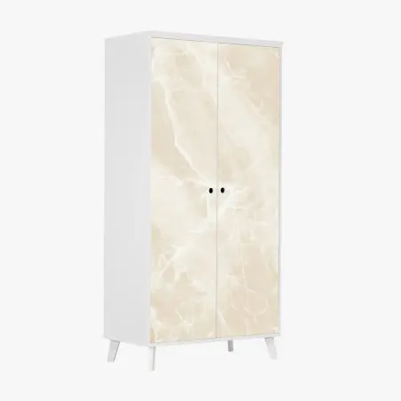 Sticker pour armoire marbre beige élégant aux veinures blanches – Wallnifity®