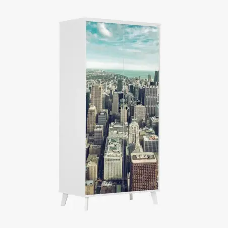 Sticker pour armoire panorama urbain vintage de Chicago – Wallnifity®