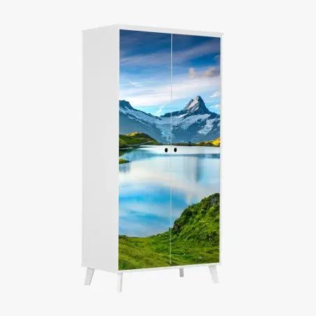Sticker pour armoire reflets du Bachsee et sommets de Wetterhorn – Wallnifity®