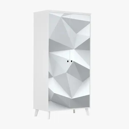 Sticker pour armoire motif géométrique minimaliste blanc et gris pour décoration murale – Wallnifity®