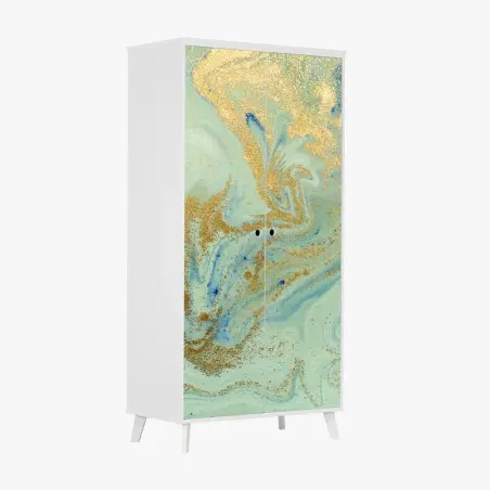 Sticker pour armoire marbrure océanique aux éclats dorés – Wallnifity®
