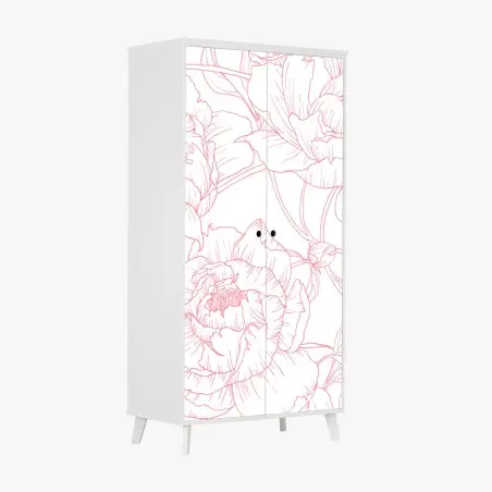 Sticker pour armoire pivoines délicates aux contours roses – Wallnifity®