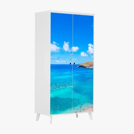 Sticker pour armoire baie tropicale aux eaux turquoises et sable doré – Wallnifity®