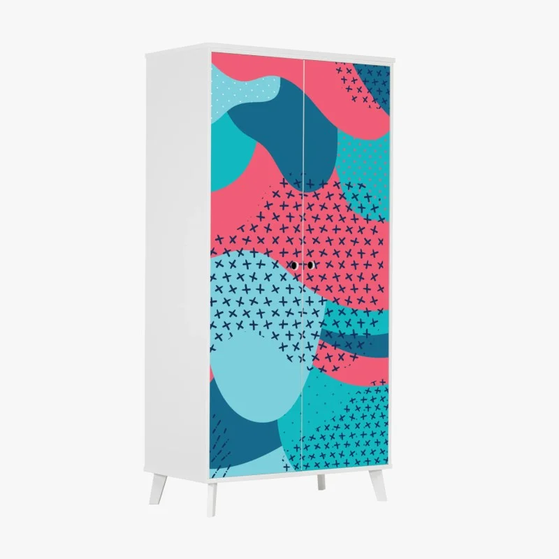 Sticker pour armoire motif abstrait turquoise et rose aux formes organiques – Wallnifity®