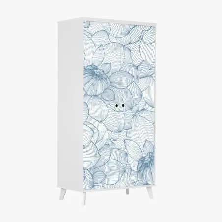 Sticker pour armoire motif floral linéaire bleu élégant – Wallnifity®