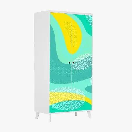 Sticker pour armoire vagues abstraites menthe et jaune aux motifs graphiques – Wallnifity®