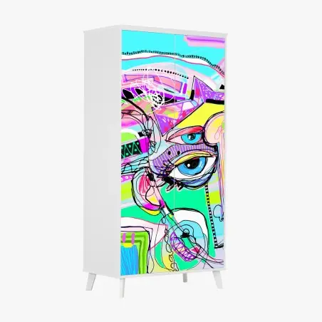 Sticker pour armoire portrait abstrait multicolore pour intérieur – Wallnifity®