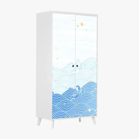 Sticker pour armoire marée de vagues bleues et éclats dorés – Wallnifity®