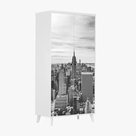 Sticker pour armoire panorama urbain de New York en noir et blanc – Wallnifity®