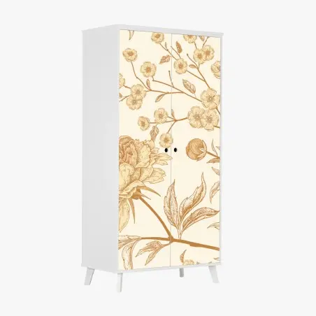 Sticker pour armoire motif floral vintage aux pivoines et branches – Wallnifity®