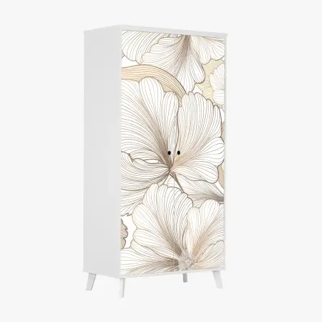 Sticker pour armoire motif floral délicat en tons beiges et lignes fines – Wallnifity®
