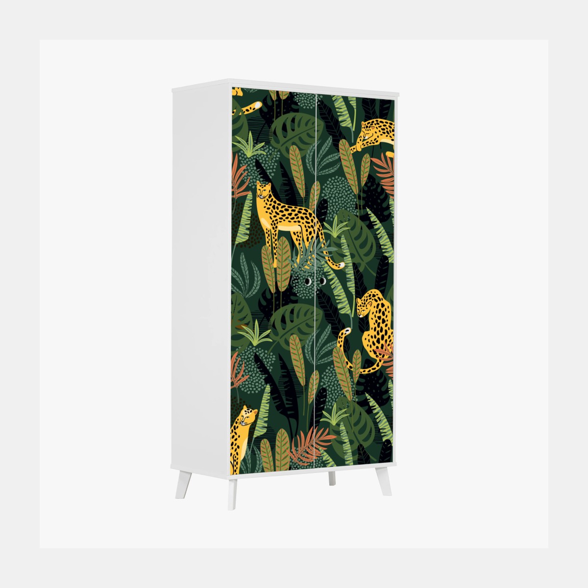 Sticker pour armoire motif jungle aux léopards dorés – Wallnifity®