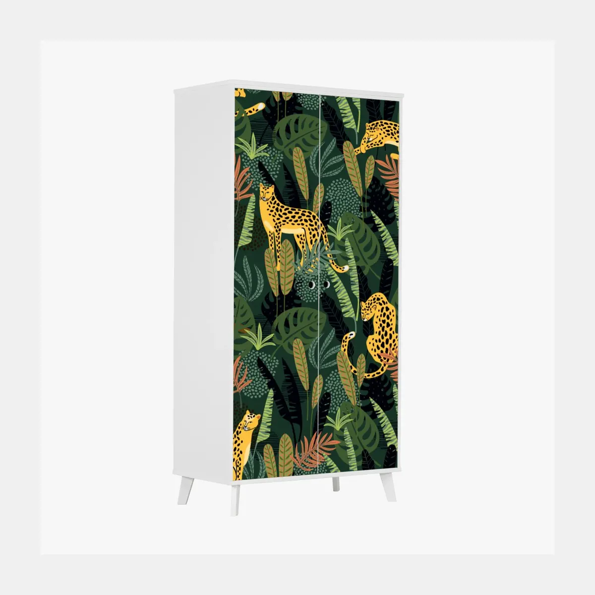 Sticker pour armoire motif jungle aux léopards dorés – Wallnifity®