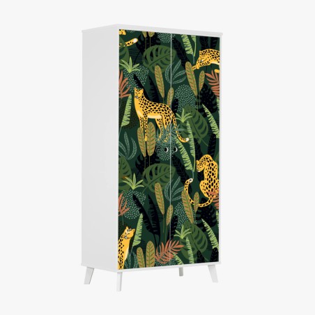 Sticker pour armoire motif jungle aux léopards dorés – Wallnifity®