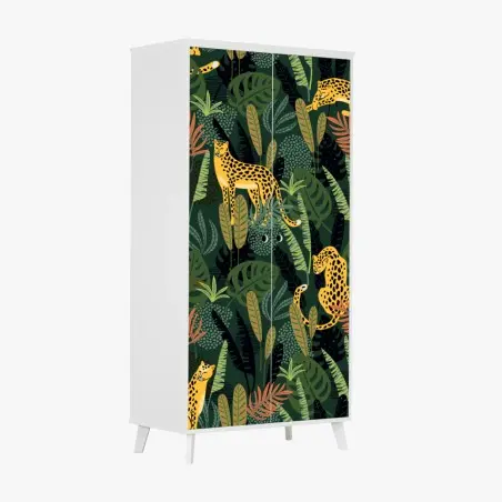 Sticker pour armoire motif jungle aux léopards dorés – Wallnifity®