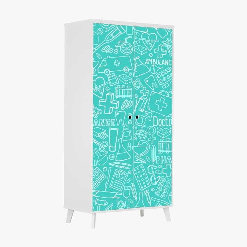 Sticker pour armoire motif médical gribouillis turquoise – Wallnifity® Sticker pour armoire motif médical gribouillis turquoise – Wallnifity®