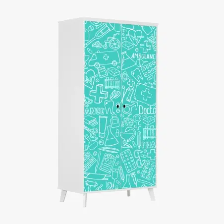 Sticker pour armoire motif médical gribouillis turquoise – Wallnifity®