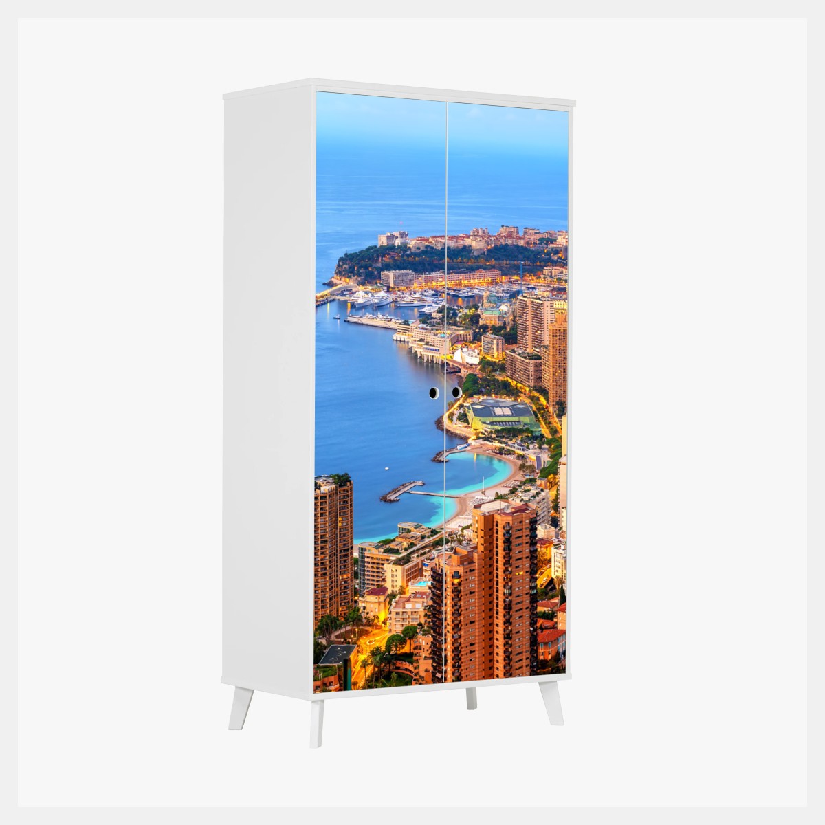 Sticker pour armoire panorama côtier de Monaco au coucher du soleil – Wallnifity®