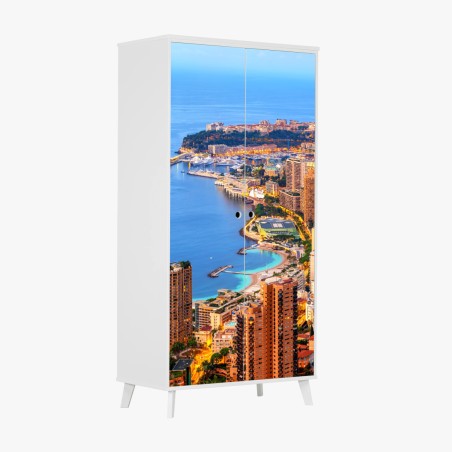 Sticker pour armoire panorama côtier de Monaco au coucher du soleil – Wallnifity®