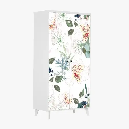 Sticker pour armoire motif floral pastel aux succulentes et fleurs blanches – Wallnifity®