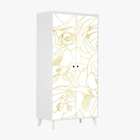 Sticker pour armoire roses dorées en motif au trait – Wallnifity®