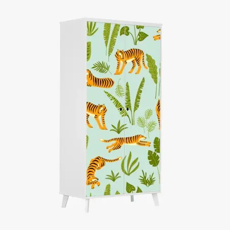 Sticker pour armoire jungle graphique aux tigres et feuillages – Wallnifity®