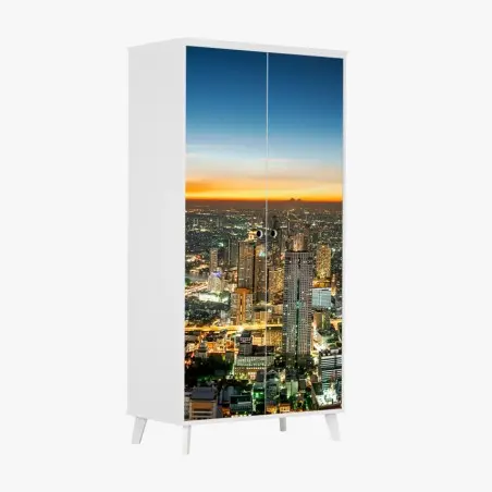 Sticker pour armoire skyline nocturne de Bangkok sur le Chao Phraya – Wallnifity®