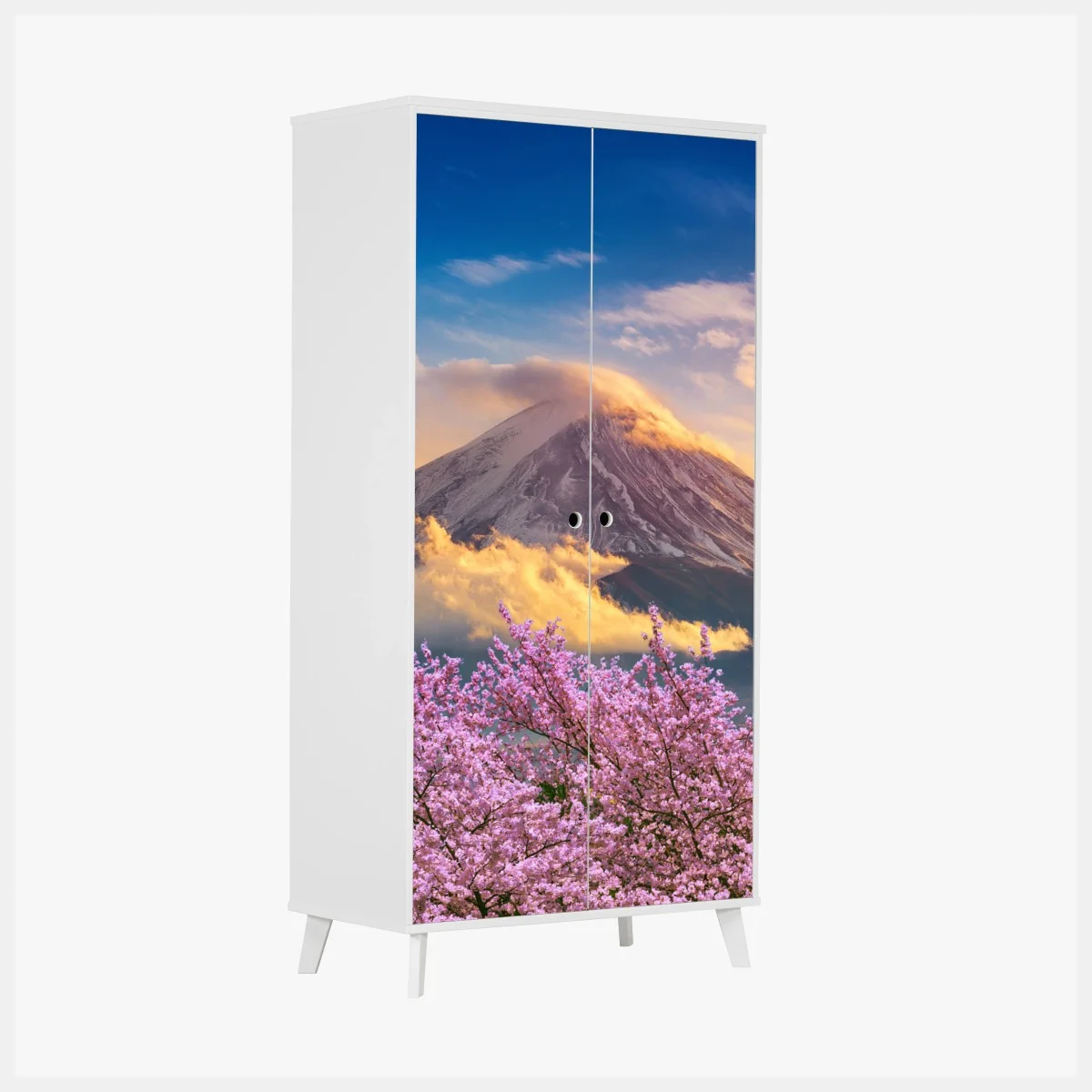 Sticker pour armoire lever du soleil sur le Mont Fuji et cerisiers en fleurs – Wallnifity® Sticker pour armoire lever du soleil sur le Mont Fuji et cerisiers en fleurs – Wallnifity®