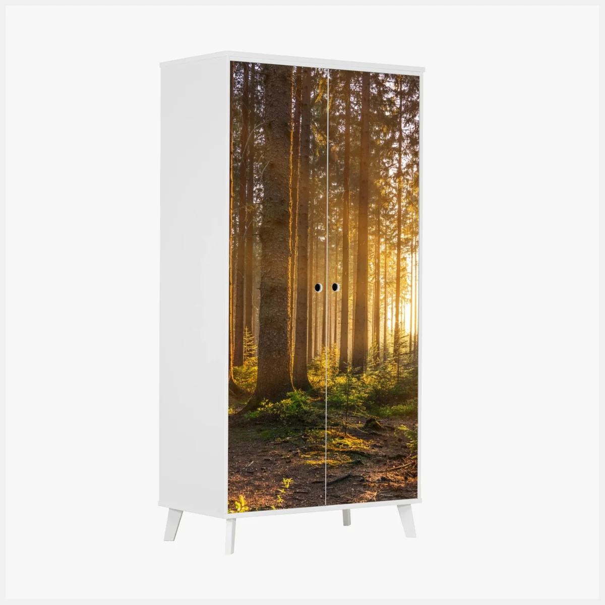 Sticker pour armoire forêt silencieuse aux rayons dorés – Wallnifity® Sticker pour armoire forêt silencieuse aux rayons dorés – Wallnifity®
