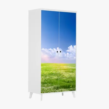 Sticker pour armoire horizon printanier sous ciel bleu – Wallnifity®