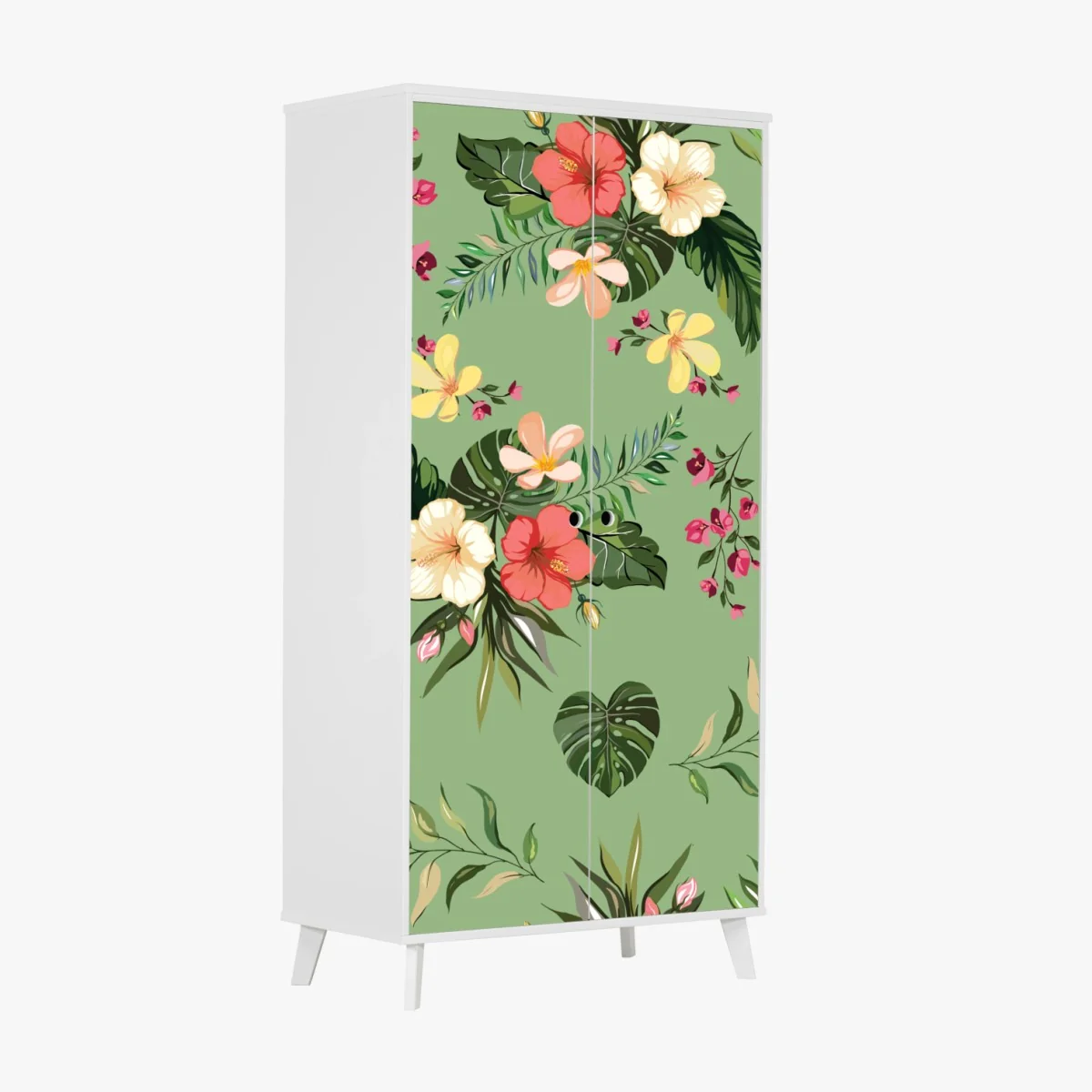 Sticker pour armoire motif tropical fleuri sur fond vert – Wallnifity® Sticker pour armoire motif tropical fleuri sur fond vert – Wallnifity®