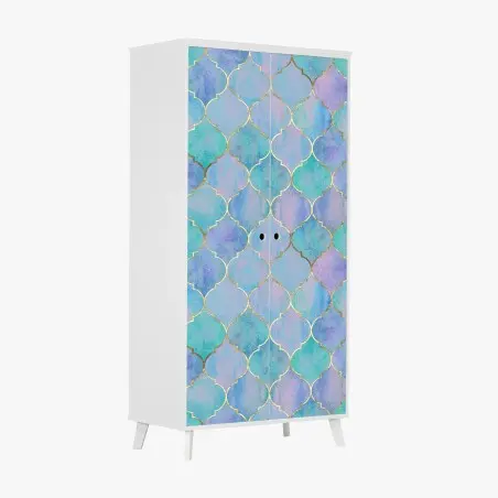 Sticker pour armoire motif arabesque aquarelle bleu et or – Wallnifity®