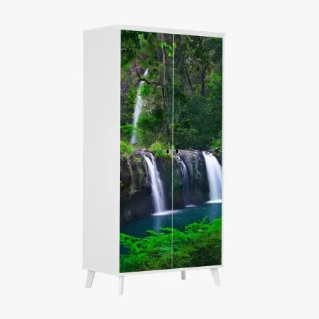 Sticker pour armoire cascade émeraude au cœur de la forêt – Wallnifity®