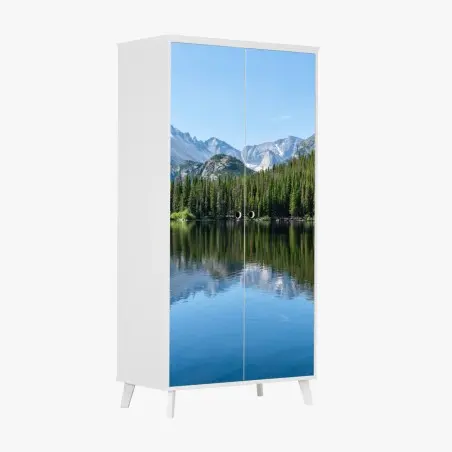 Sticker pour armoire paysage de lac montagneux au reflet cristallin – Wallnifity®